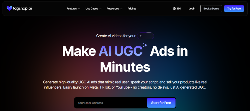 Tagshop AI as AI UGC ad generator